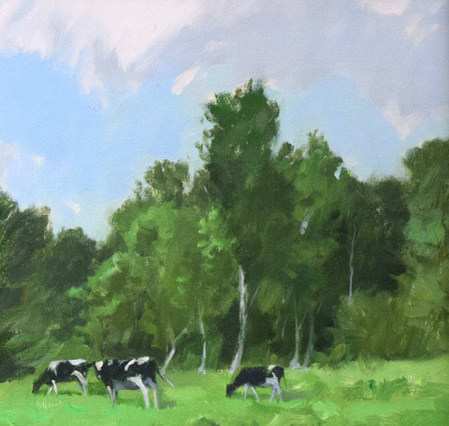 山岸正巳「牛のいる風景」油絵・F8号　拡大画像2