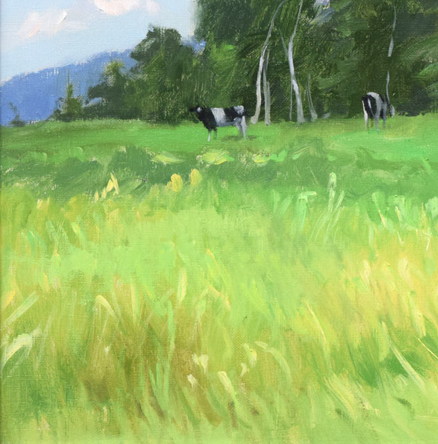 山岸正巳「牛のいる風景」油絵・F8号　拡大画像3