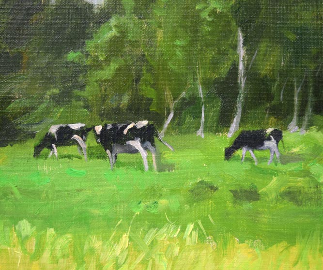 山岸正巳「牛のいる風景」油絵・F8号　拡大画像6