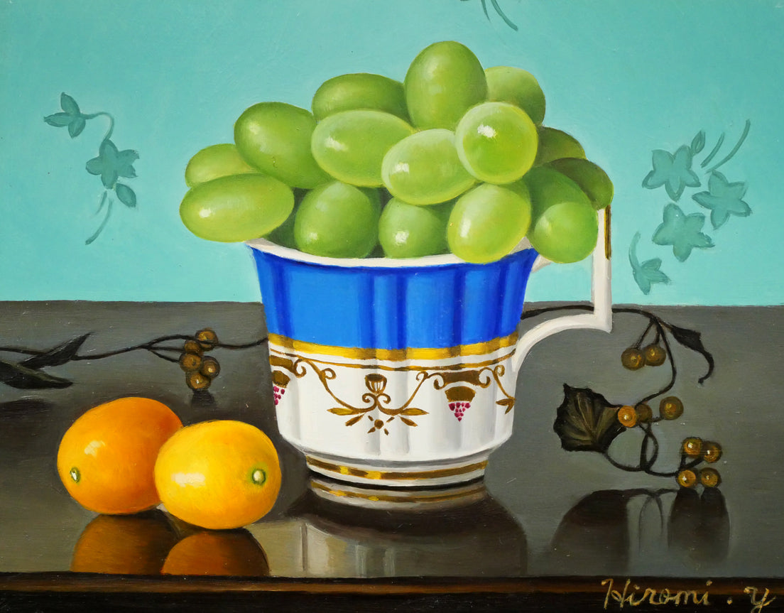 山口ひろみ「ぶどう　ルイ」油絵・F0号　作品全体画像