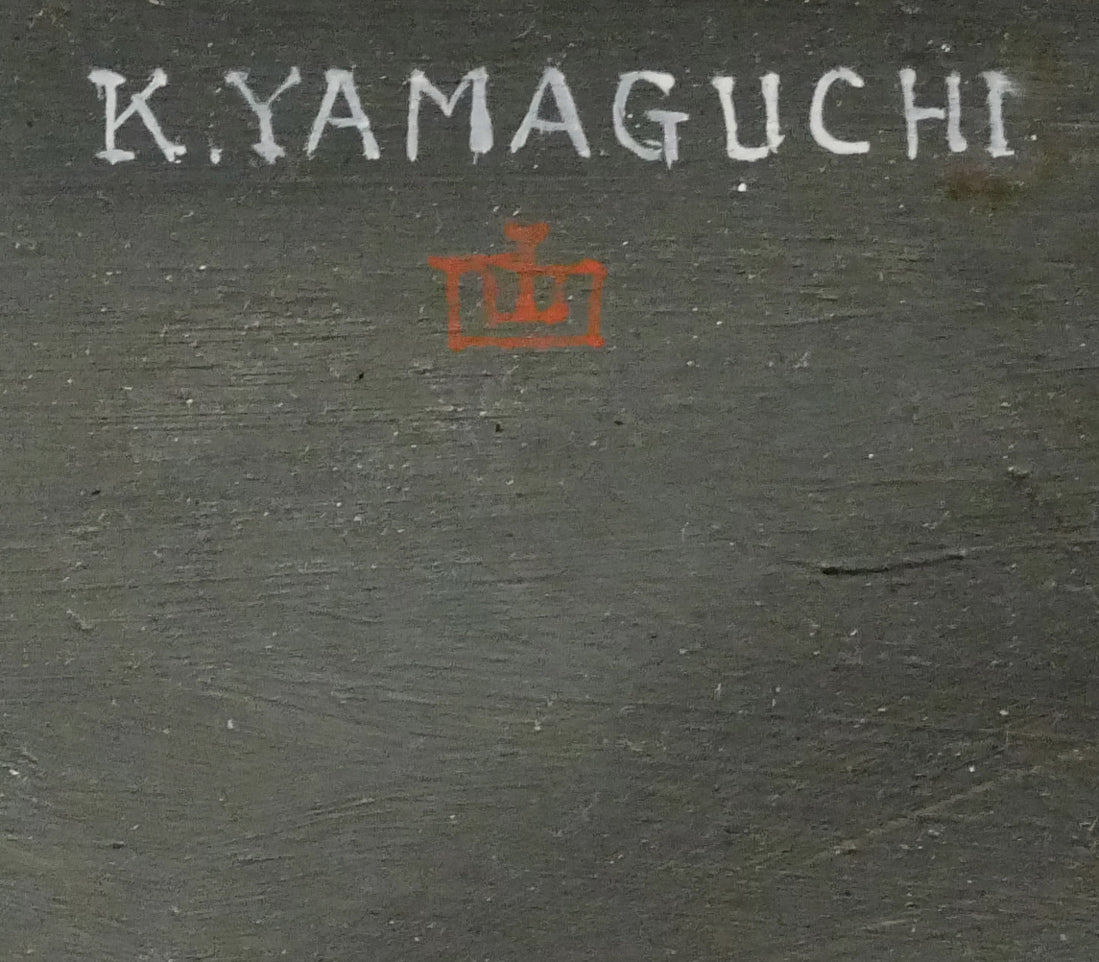 山口健智「3本の縫い針」油絵・仏変形10号　サイン画像