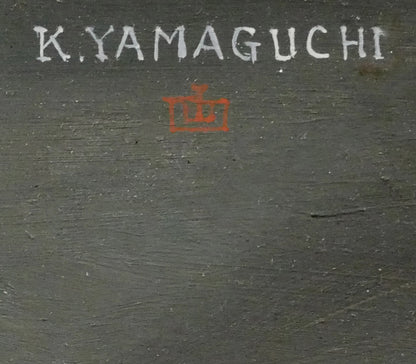 山口健智「3本の縫い針」油絵・仏変形10号　サイン画像