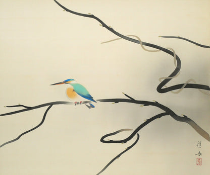 山口蓬春「浅春（カワセミ）」絹本彩色・10号大　作品全体画像