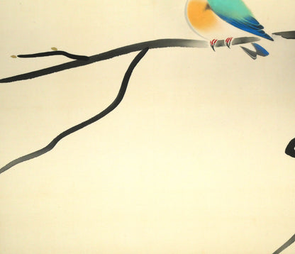 山口蓬春「浅春（カワセミ）」絹本彩色・10号大　拡大画像3