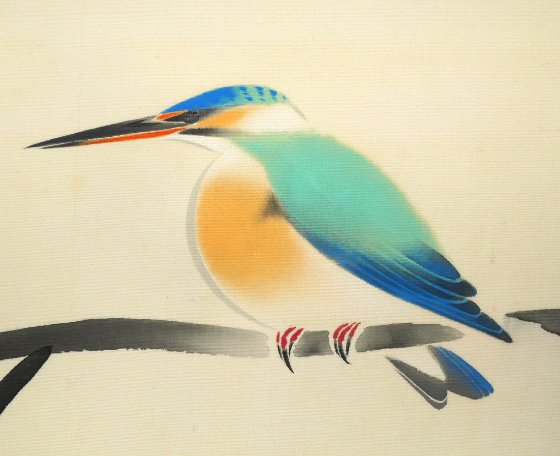 山口蓬春「浅春（カワセミ）」絹本彩色・10号大　拡大画像5