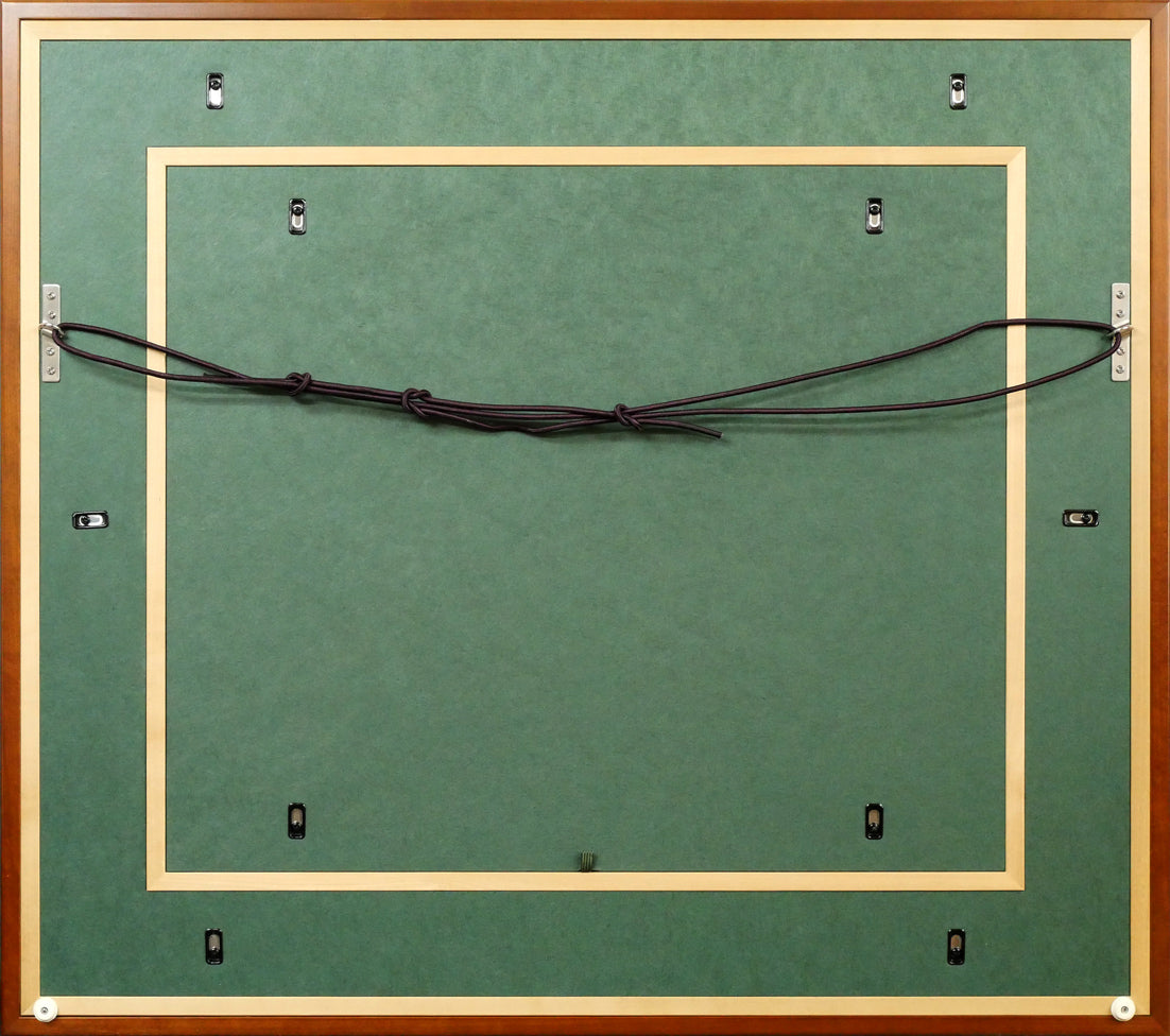 山口蓬春「浅春（カワセミ）」絹本彩色・10号大　額縁裏側画像