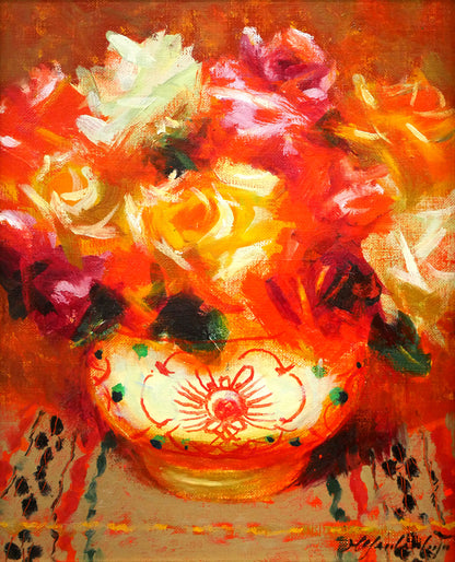 山本彪一「薔薇」油絵・F3号　作品全体画像
