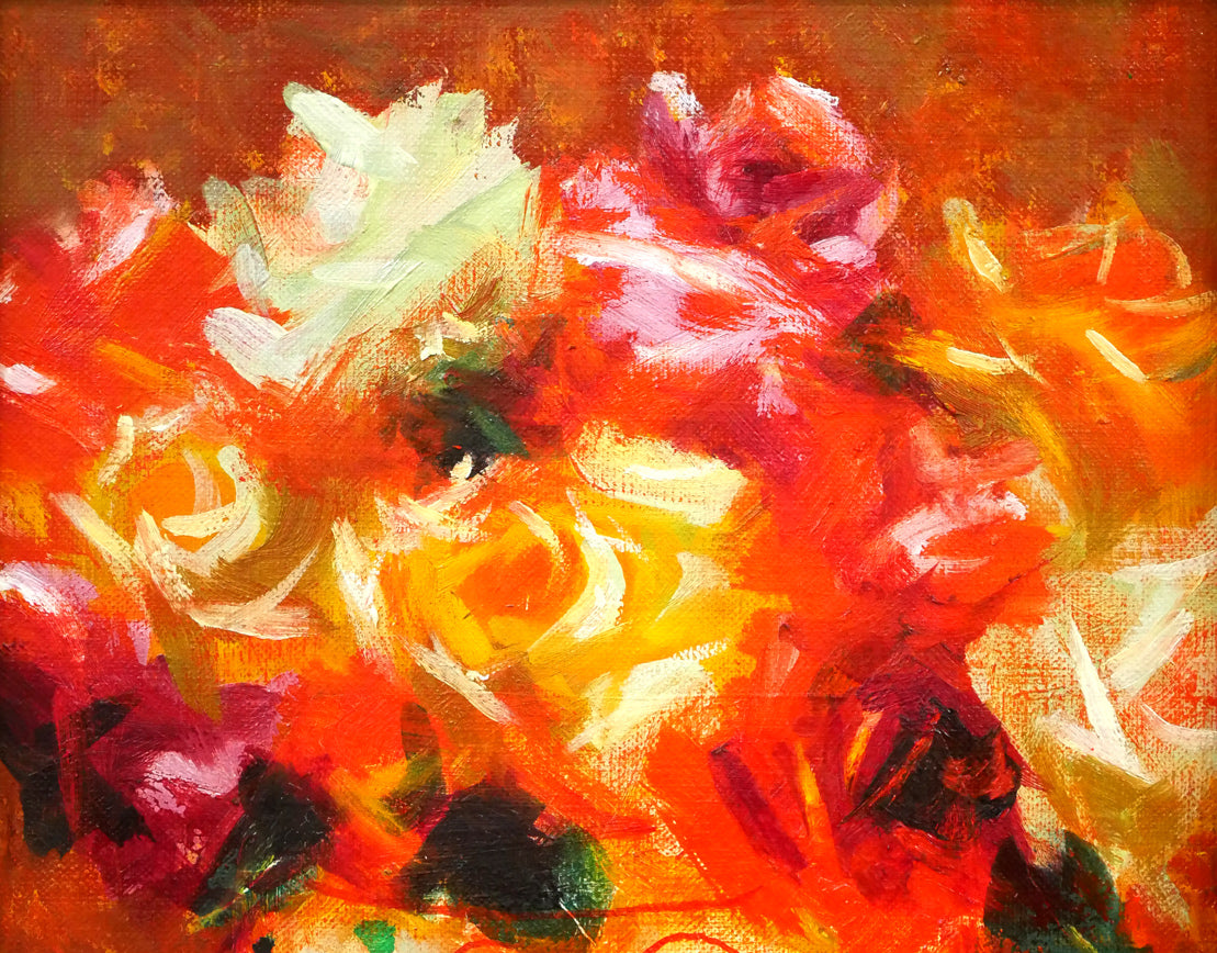 山本彪一「薔薇」油絵・F3号　拡大画像1