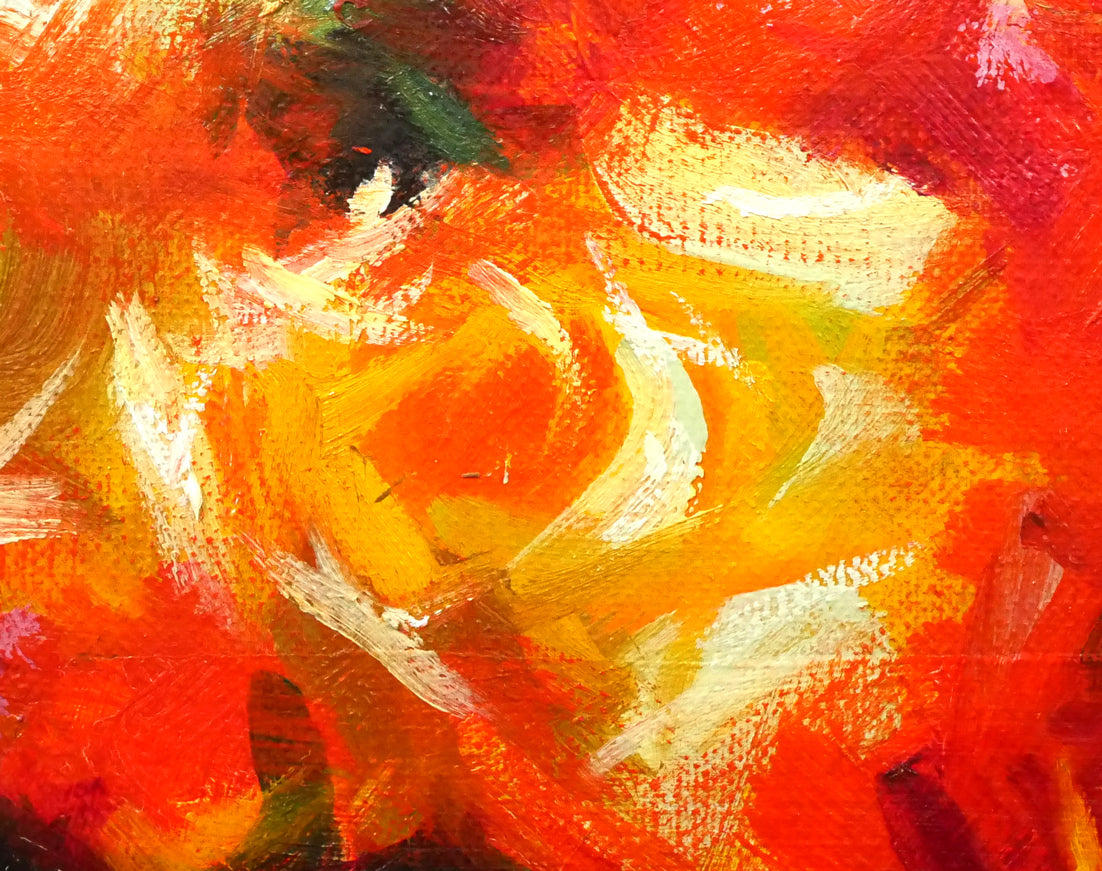 山本彪一「薔薇」油絵・F3号　拡大画像2