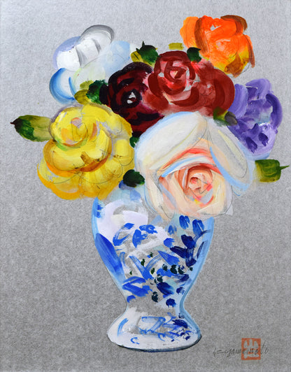 山本仁吉「バラ」油絵・色紙6号  作品全体拡大画像