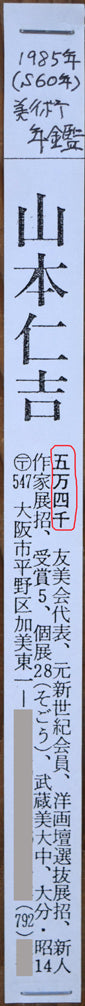 山本仁吉「バラ」油絵・色紙6号　1985年美術年鑑掲載内容