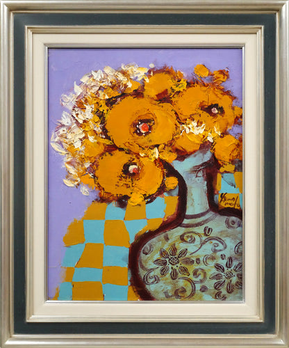 山本圭子「スペイン壺の花」油絵・F6号