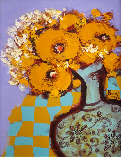 山本圭子「スペイン壺の花」油絵・F6号　作品全体画像