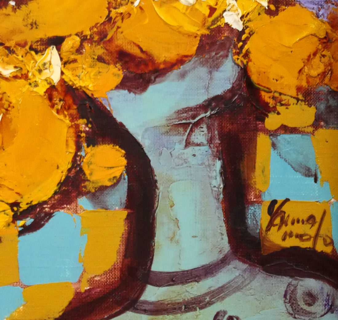 山本圭子「スペイン壺の花」油絵・F6号　拡大画像4