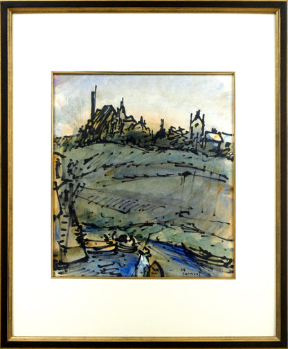 山下充「風景」水彩画・色紙