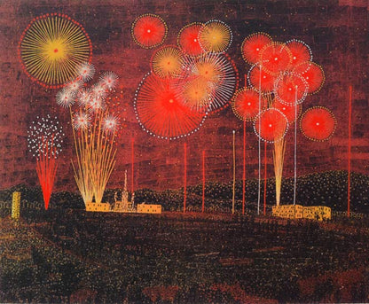 山下清「富田林の花火」リトグラフ　作品全体拡大画像