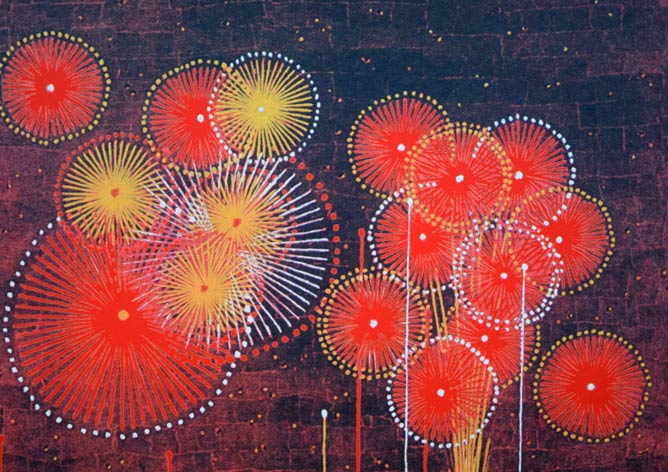 山下清 「富田林の花火」版画 ジークレー １２号大 - 美術品