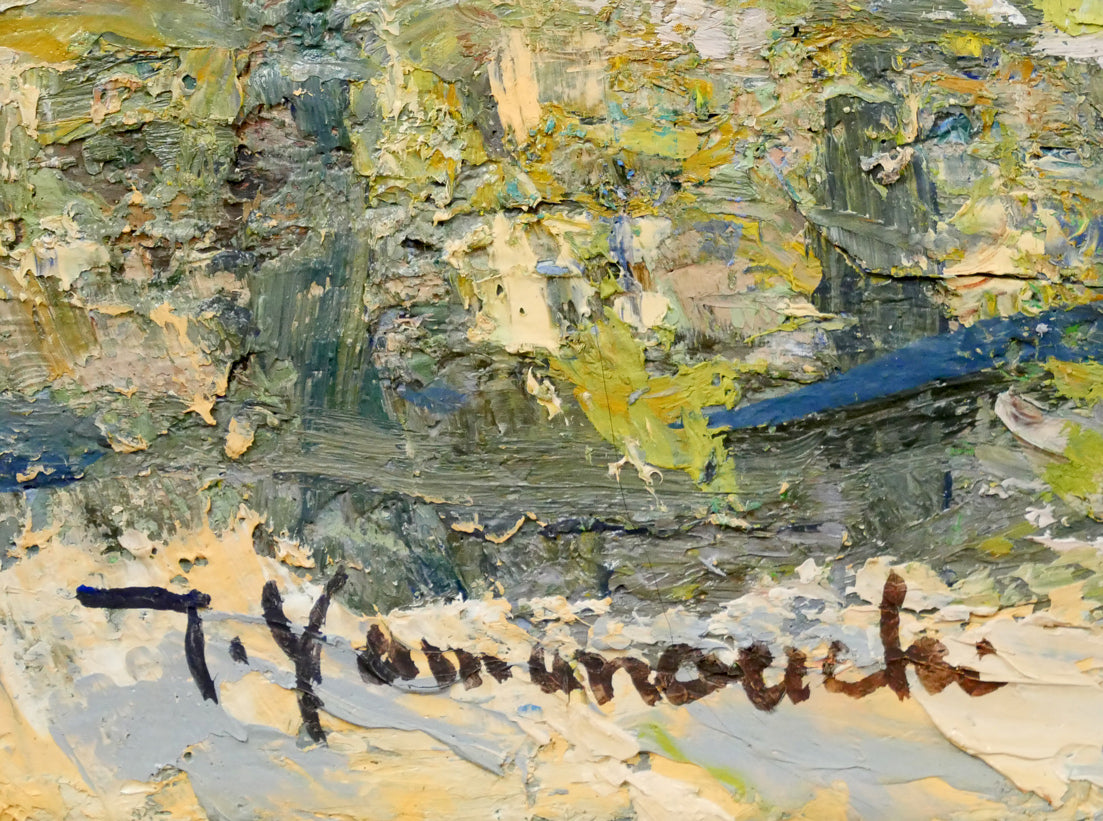 山内壮夫「ポプラ並木（北海道大学）」油絵・F3号 絵画買取・販売の