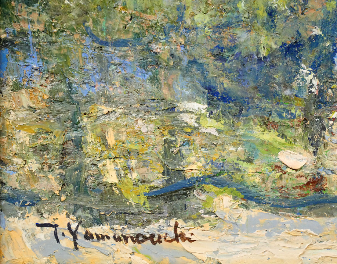 山内壮夫「ポプラ並木（北海道大学）」油絵・F3号 絵画買取・販売の