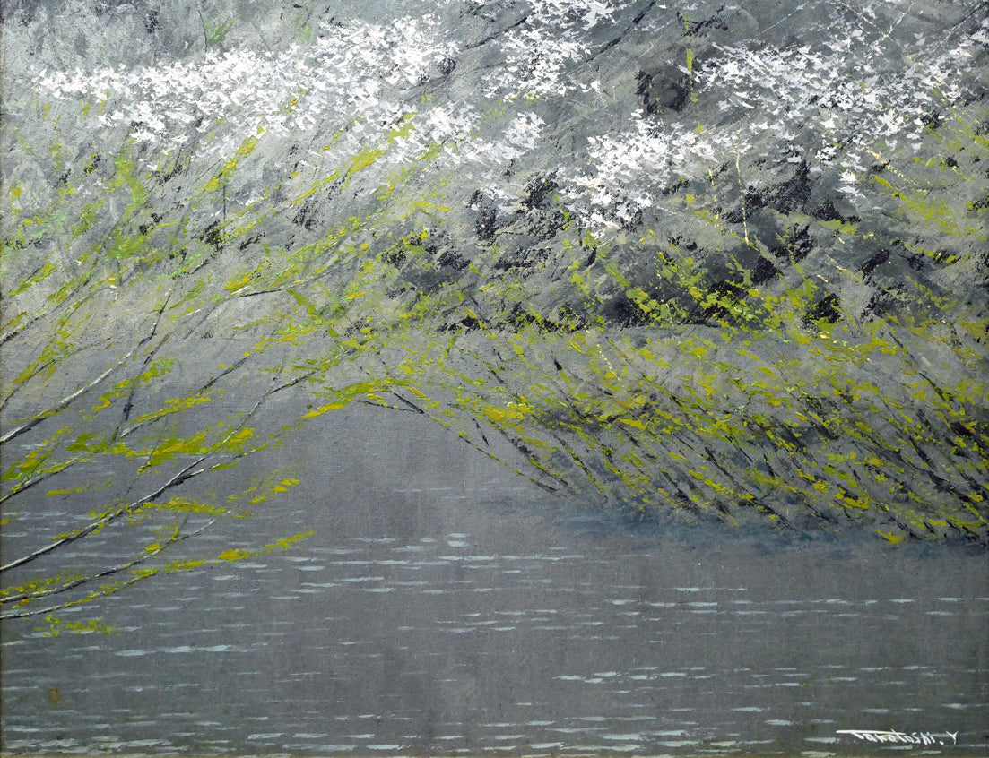 山崎貴稔「水元（公園・桜・東京）」油絵・F20号 絵画買取・販売