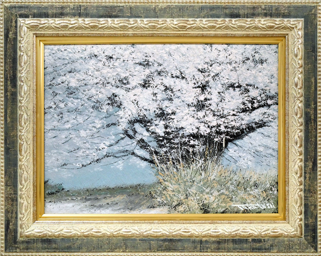 山崎貴稔「丘に咲く（桜）」油絵・F4号