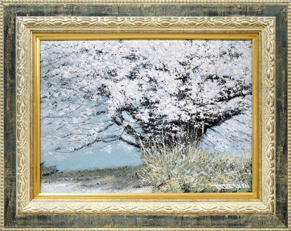 山崎貴稔「丘に咲く（桜）」油絵・F4号