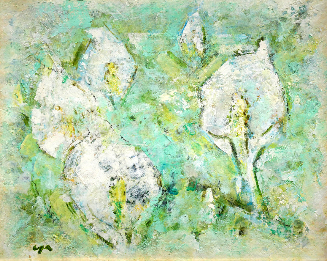 柳　悟（ヤナギ　サトル）「春（水芭蕉）」油絵・F3号　作品全体画像