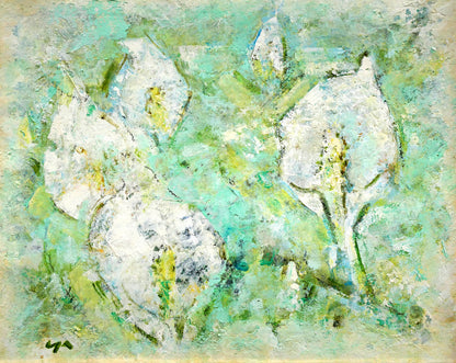 柳　悟（ヤナギ　サトル）「春（水芭蕉）」油絵・F3号　作品全体画像