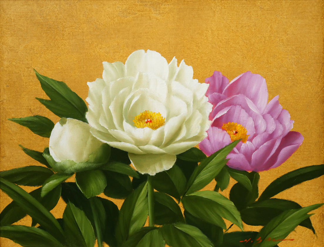 安田英明「牡丹」油絵・F6号　作品全体画像