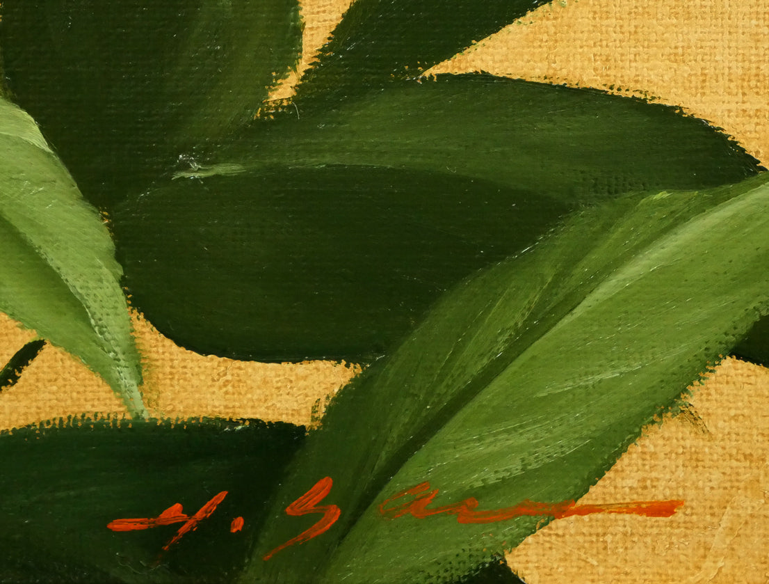 安田英明「牡丹」油絵・F6号　サイン拡大画像