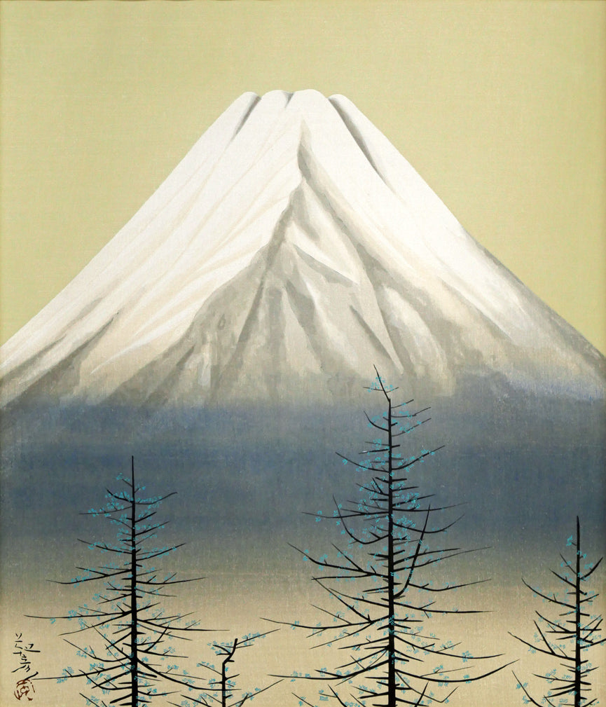 安田靫彦「黎明富岳」木版画　作品全体画像