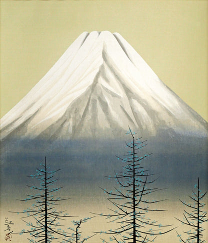 安田靫彦「黎明富岳」木版画　作品全体画像