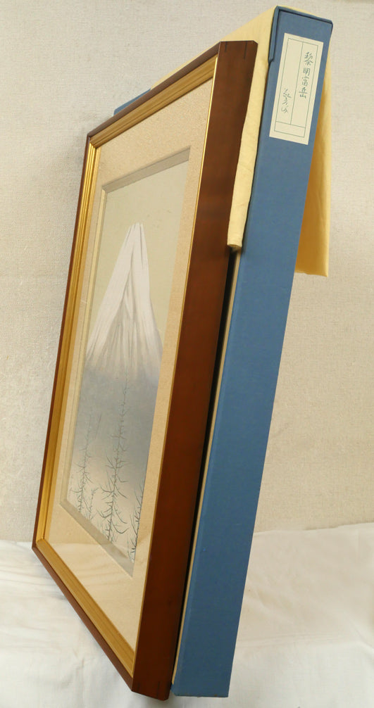 安田靫彦「黎明富岳」木版画　付属品画像（黄袋・布タトウ箱付き）