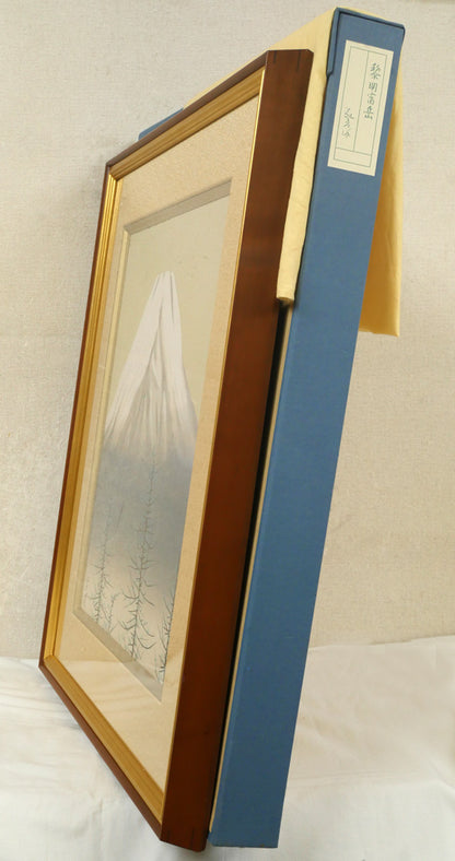安田靫彦「黎明富岳」木版画　付属品画像（黄袋・布タトウ箱付き）