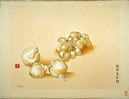 安井曾太郎「梨とマスカット」木版画　作品シート全体画像