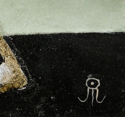 安元亮祐「心の箱」アクリル画にコラージュ・F3号　サイン画像