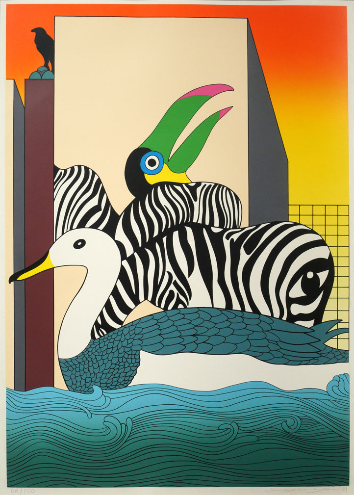 矢柳剛「作品2（「愛の動物誌」より）」シルクスクリーン版画　作品全体画像