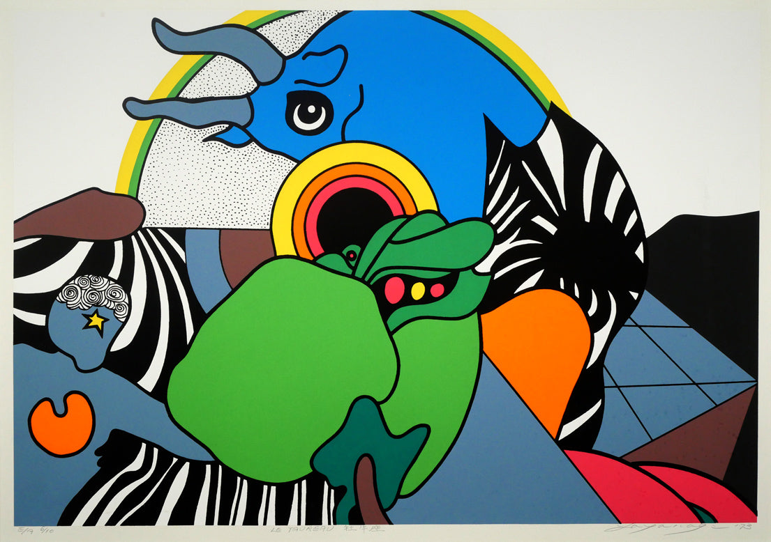 矢柳剛「LE　TAUREAU（「現代版画＜星座＞シリーズ牡牛座」より）」版画　作品全体画像