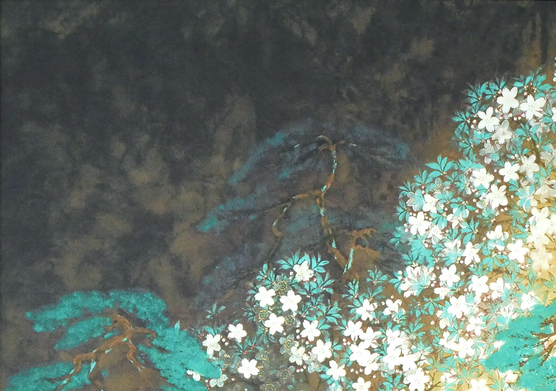 横山大観「夜桜　左隻」コロタイプ・シルクスクリーン版画　拡大画像1