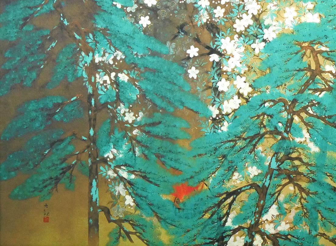 横山大観「夜桜　左隻」コロタイプ・シルクスクリーン版画　拡大画像4