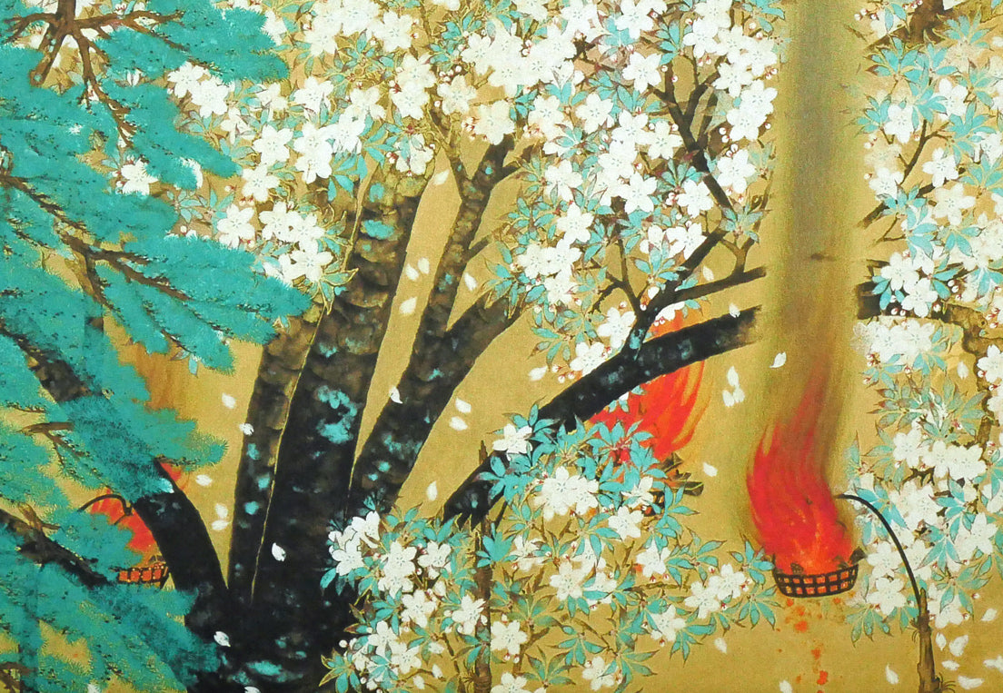 横山大観「夜桜　左隻」コロタイプ・シルクスクリーン版画　拡大画像5