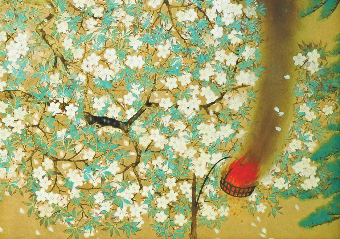 横山大観「夜桜 左隻」コロタイプ・シルクスクリーン版画 絵画
