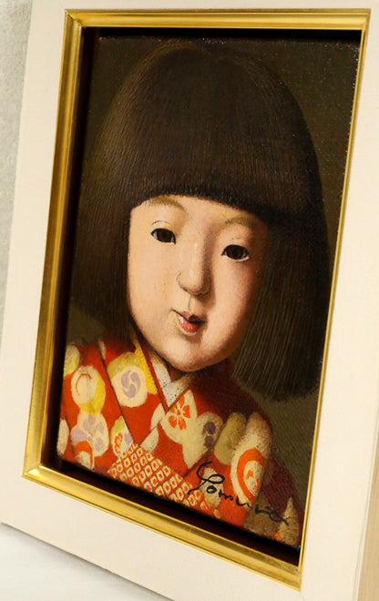 余村展「人形（市松人形）」油絵・F0号　拡大画像5