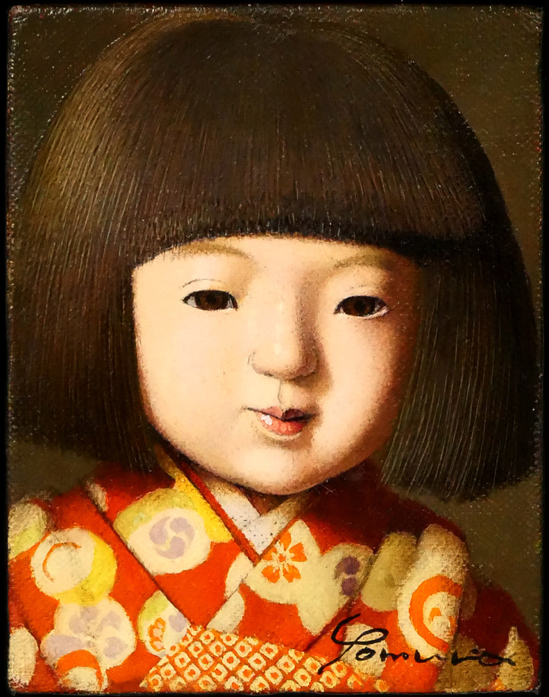 余村展「人形（市松人形）」油絵・F0号　作品全体画像