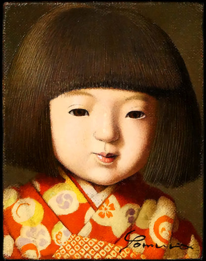 余村展「人形（市松人形）」油絵・F0号　作品全体画像