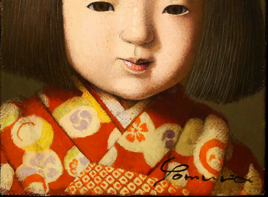 余村展「人形（市松人形）」油絵・F0号　拡大画像2