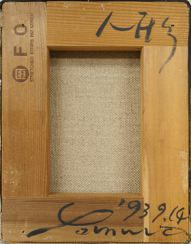 余村展「人形（市松人形）」油絵・F0号　キャンバス裏側画像