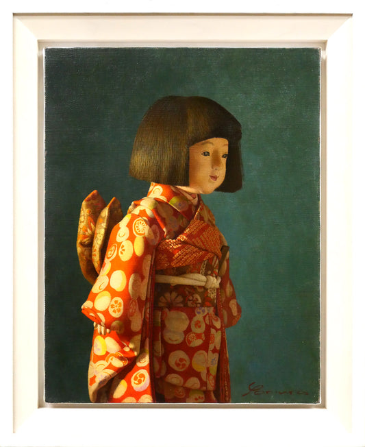余村展「人形（市松人形）（白額）」油絵・F6号