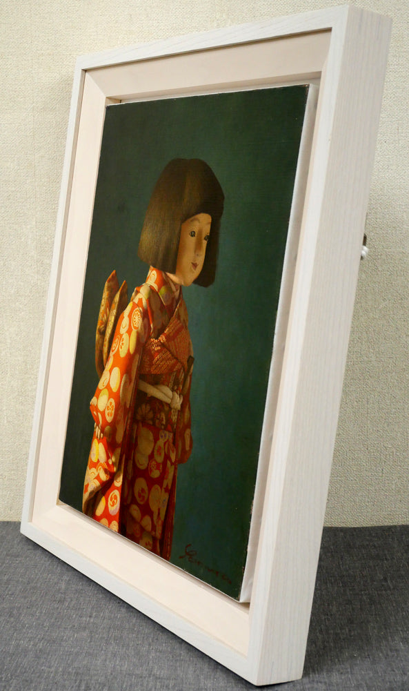 余村展「人形（市松人形）（白額）」油絵・F6号　額装画像1