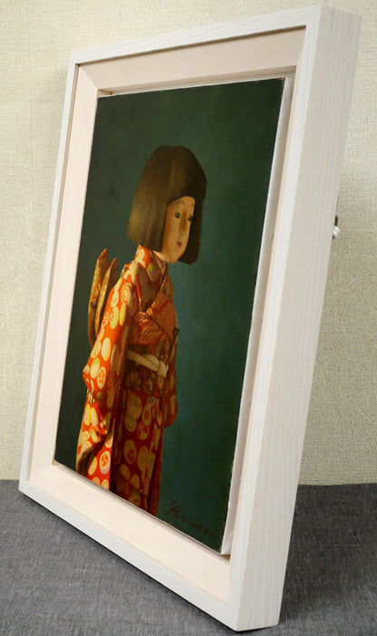 余村展「人形（市松人形）（白額）」油絵・F6号　額装画像1